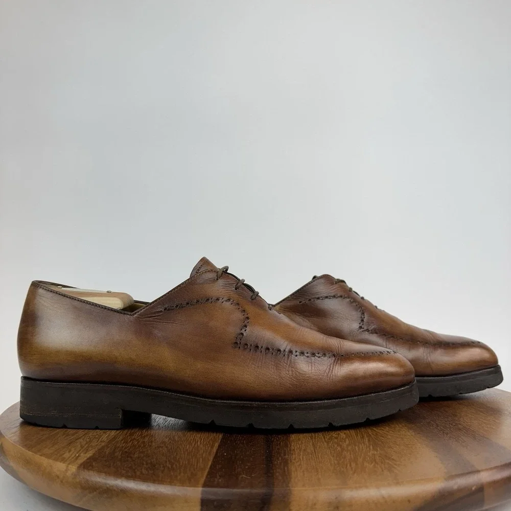Mens Berluti Brown Burnished Leather Eyelet Dress Shoes Oxfords Size 10.5 D - Picture 1 of 9
